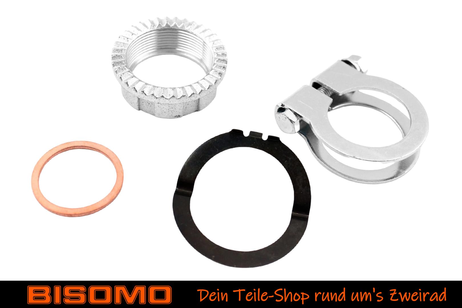 Krümmer + Krümmermutter-Set 32mm Tuning, für Simson SR50 SR80 Roller, verchromt, mit Klemmschelle, Krümmerdichtring, Sicherungsblech