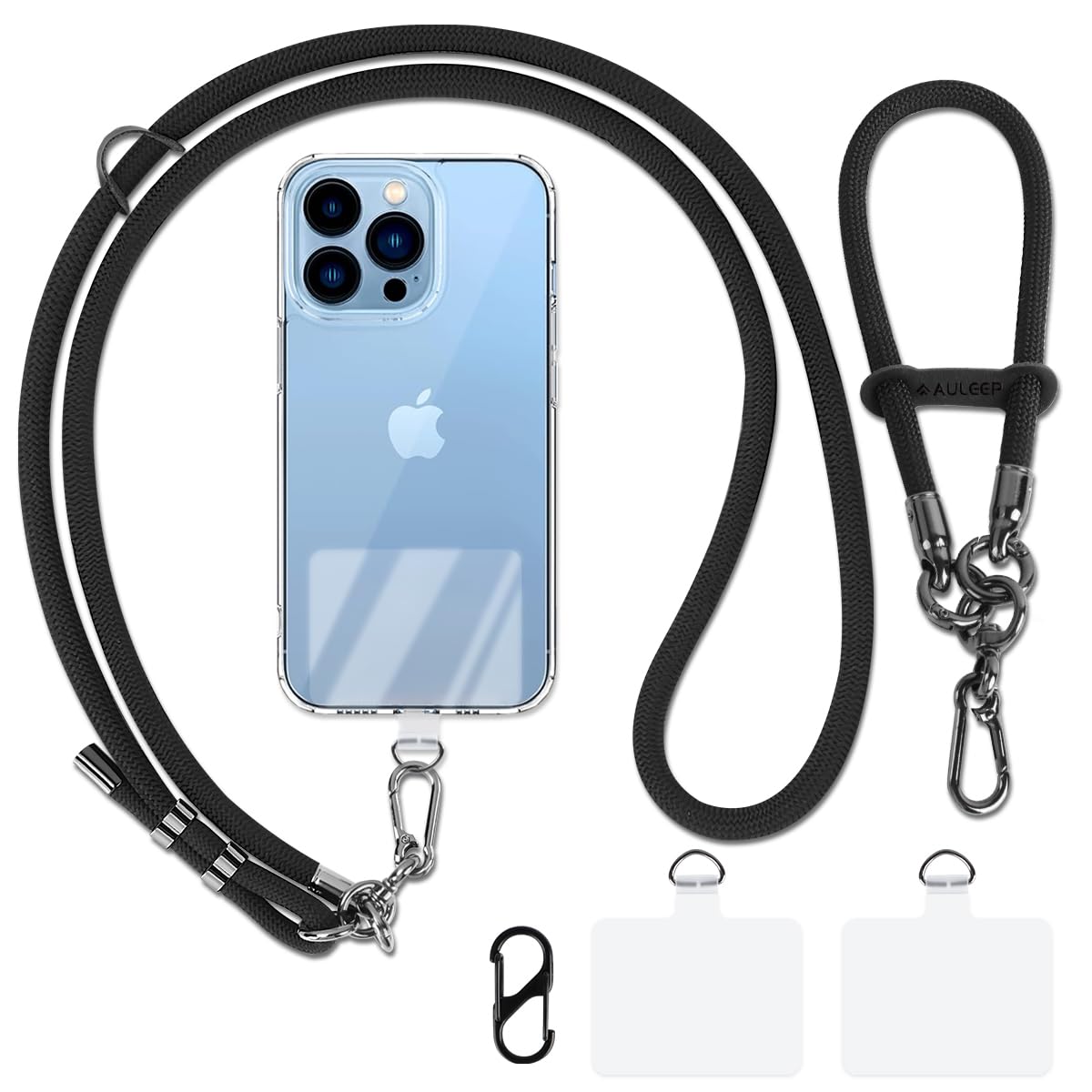 2 Cinturini Da Polso Per Cellulare – Corti, Regolabili, Universali – Anti-perdita In Poliestere Nero – Con Toppa Ultra Sottile