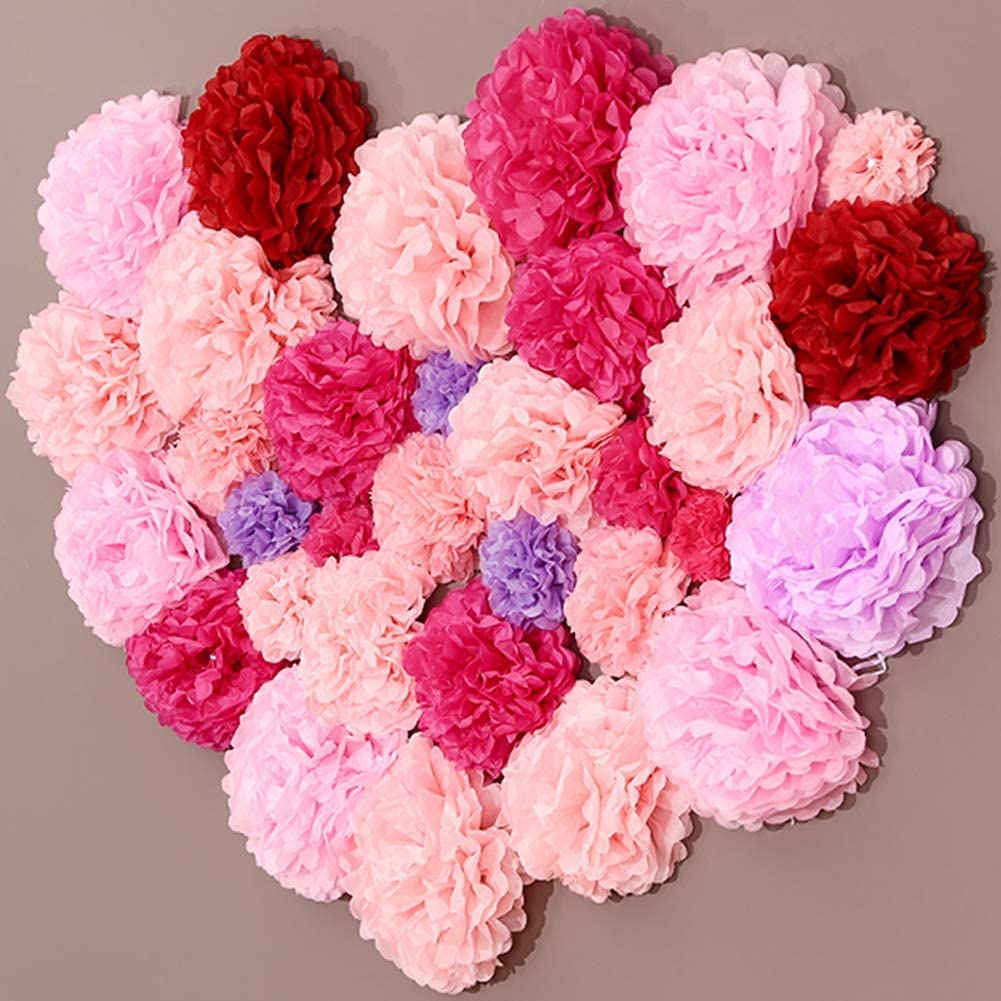 KQDRAVINE Pompons Set - 12 Stuks Kleurrijk Zijdepapier - 25 Cm - Beige, Roze & Oranje - Voor Verjaardag, Bruiloft En Baby Shower