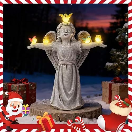 MININOVA Solar Angel Garden Statue with 5 Birds Solar Lights,