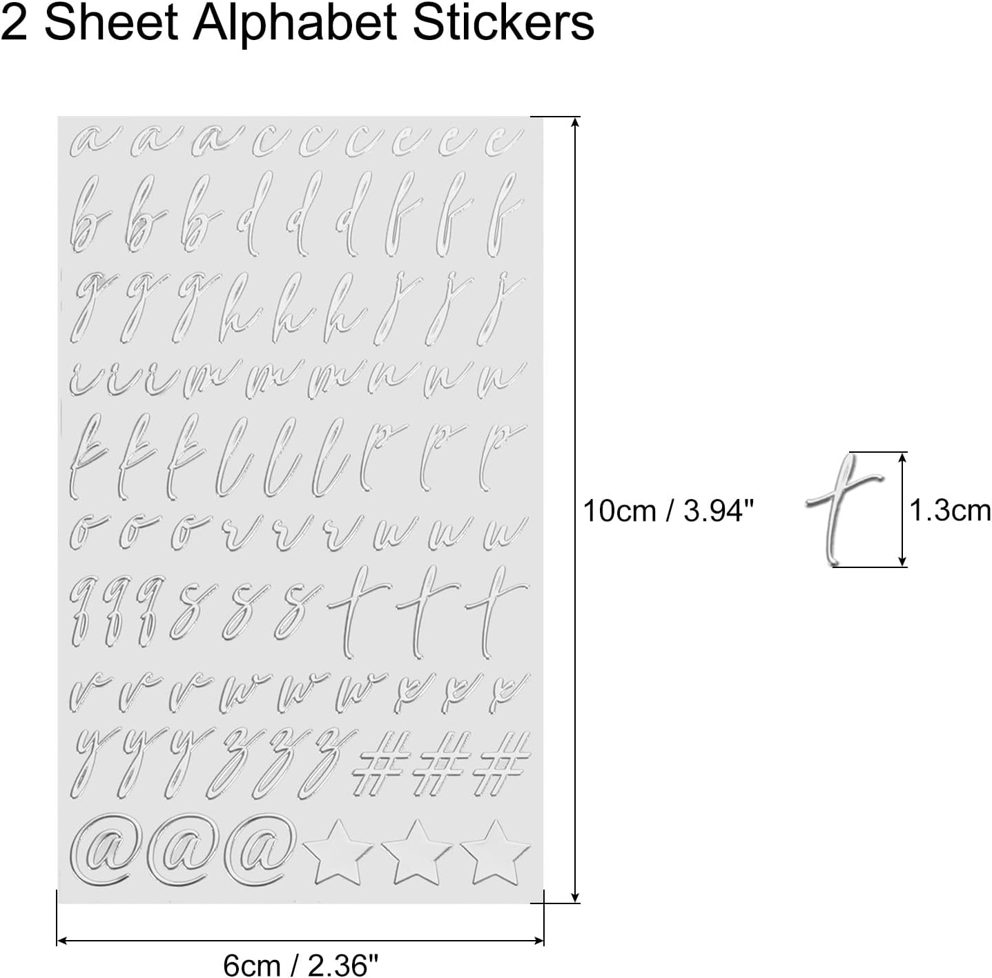 MECCANIXITY 2 Sheets Cursive Letter Stickers for Resin Nails 3D Small Silver Alphabet Sticker Metallic Alloy for Epoxy Resin Casting Scrapbooking