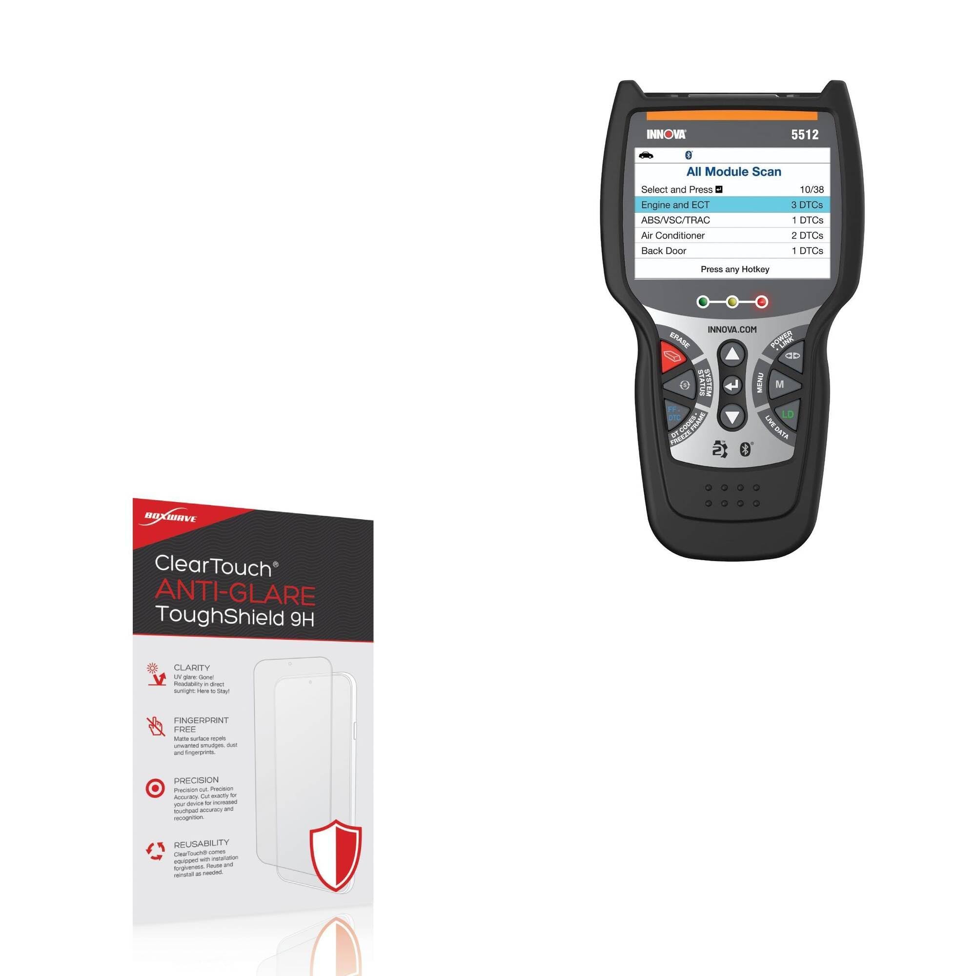 BoxWave Screen Protector Compatible With Innova 5512 CarScan Tech Plus Scanner (3.75 in) - ClearTouch Anti-Glare ToughShield 9H (2-Pack), Anti-Glare 9H Tough Flexible Film Screen Protector