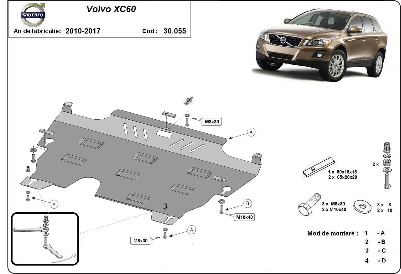 Protección de bajos de motor y caja de cambios de acero compatible con Volvo XC60 - (2009-2017)