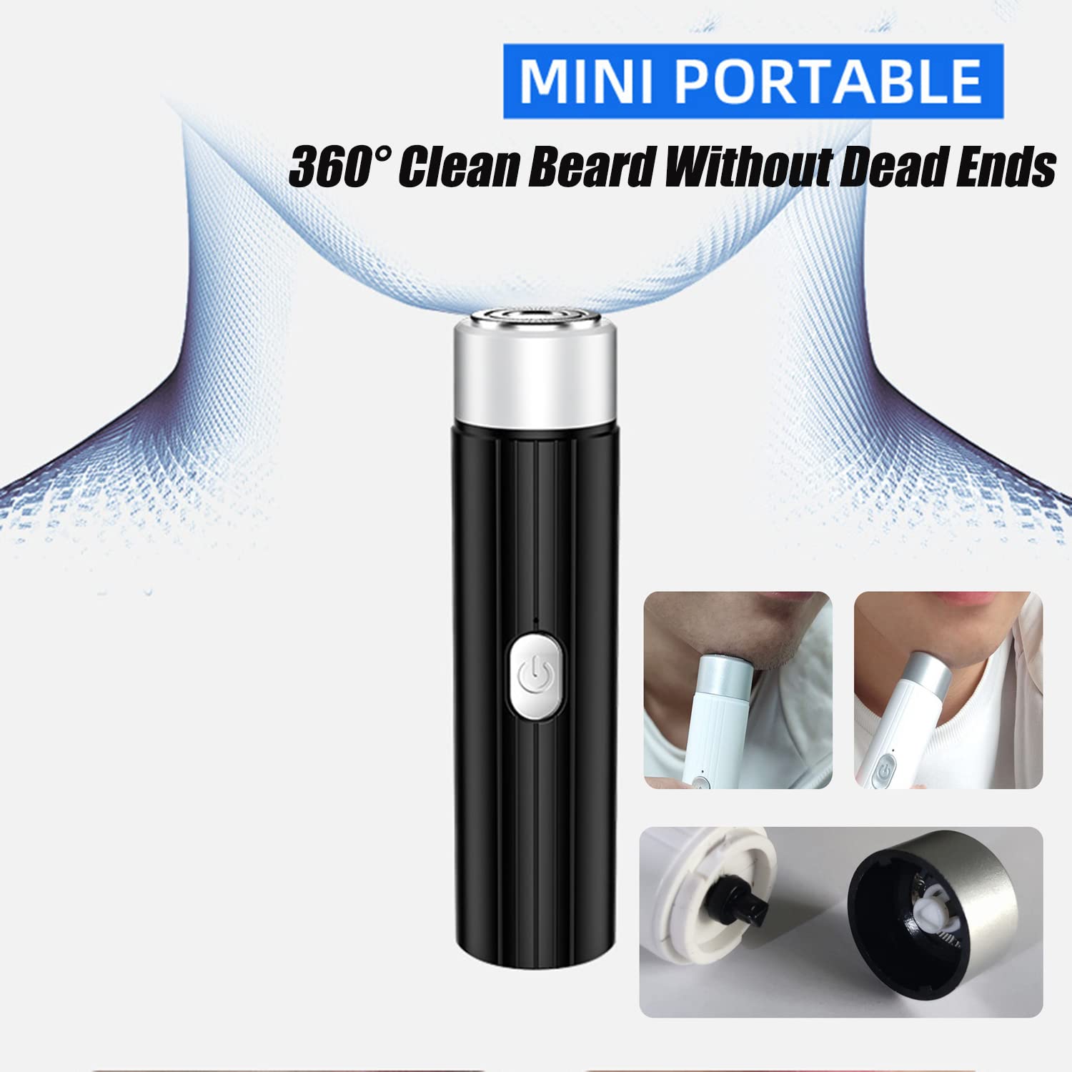 Mini Rasoio Elettrico Portatile, Rasoio Tascabile Senza Cordone Impermeabile IPX7 Rasoio Rotativo Ricaricabile USB, Rasoio Rotativo Da Uomo Umido E Secco, Regalo Per Fidanzato Marito Papà,Nero
