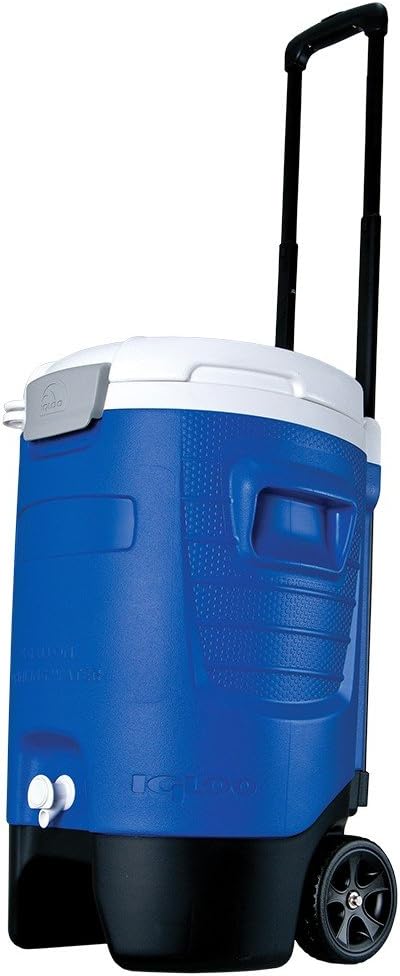Igloo 5 Gallon Wheeled Portable Sports Cooler Water Beverage Dispenser with Flat Seat Lid, Blue, Model Number: 42256