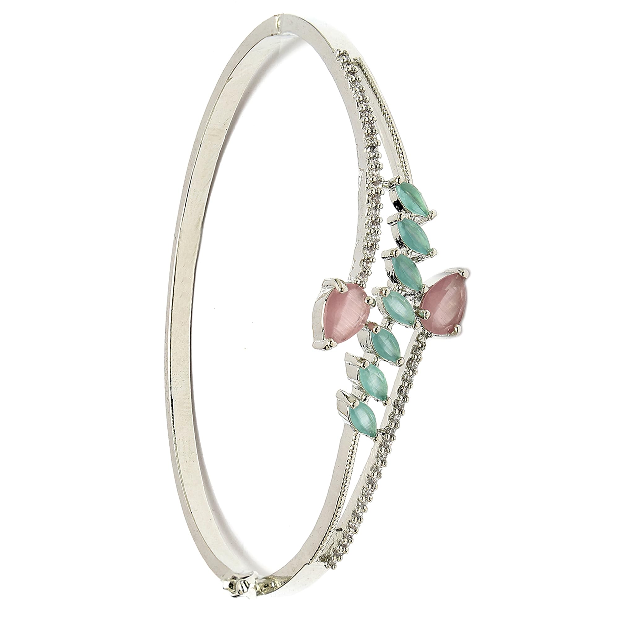 ZENEME Rhodium Plated Leaf American Diamond Bangle Silver Plated Contemporary Brass Kada Designer Bracelet For Women & Gifts For Girls (Scarlet Symphony Lime Green Bracelet) (B0D8J9N5X5) Amazon Price History, Amazon Price Tracker