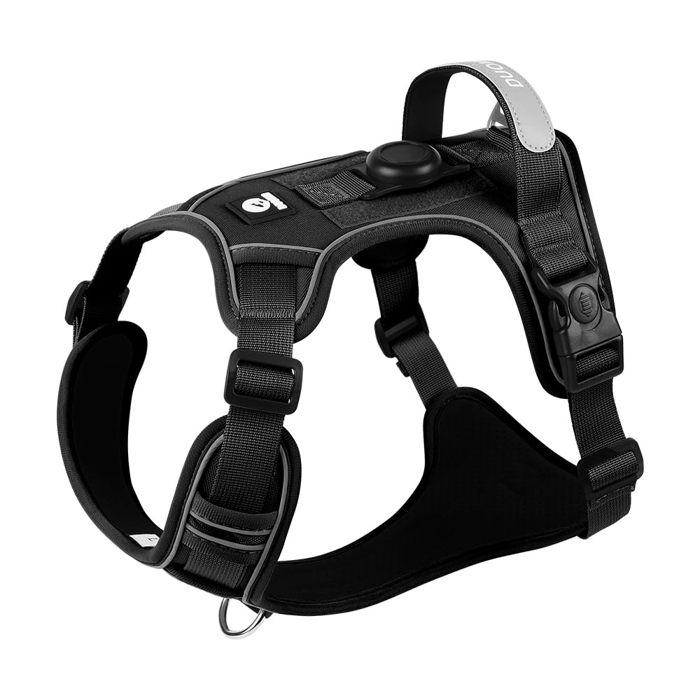 AirTag-Ready No Pull Dog Harness with AirTag Holder-PawWave- Adjustable Reflective Vest for Medium & Large Dogs (Black, Extra Large)