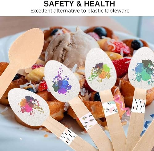 Miniatura 3 de Juego de 100 cucharas desechables de madera de bambú, 5.5 in, biodegradables, ecológicas, 100% madera de abedul resistente, Navidad, fiestas,