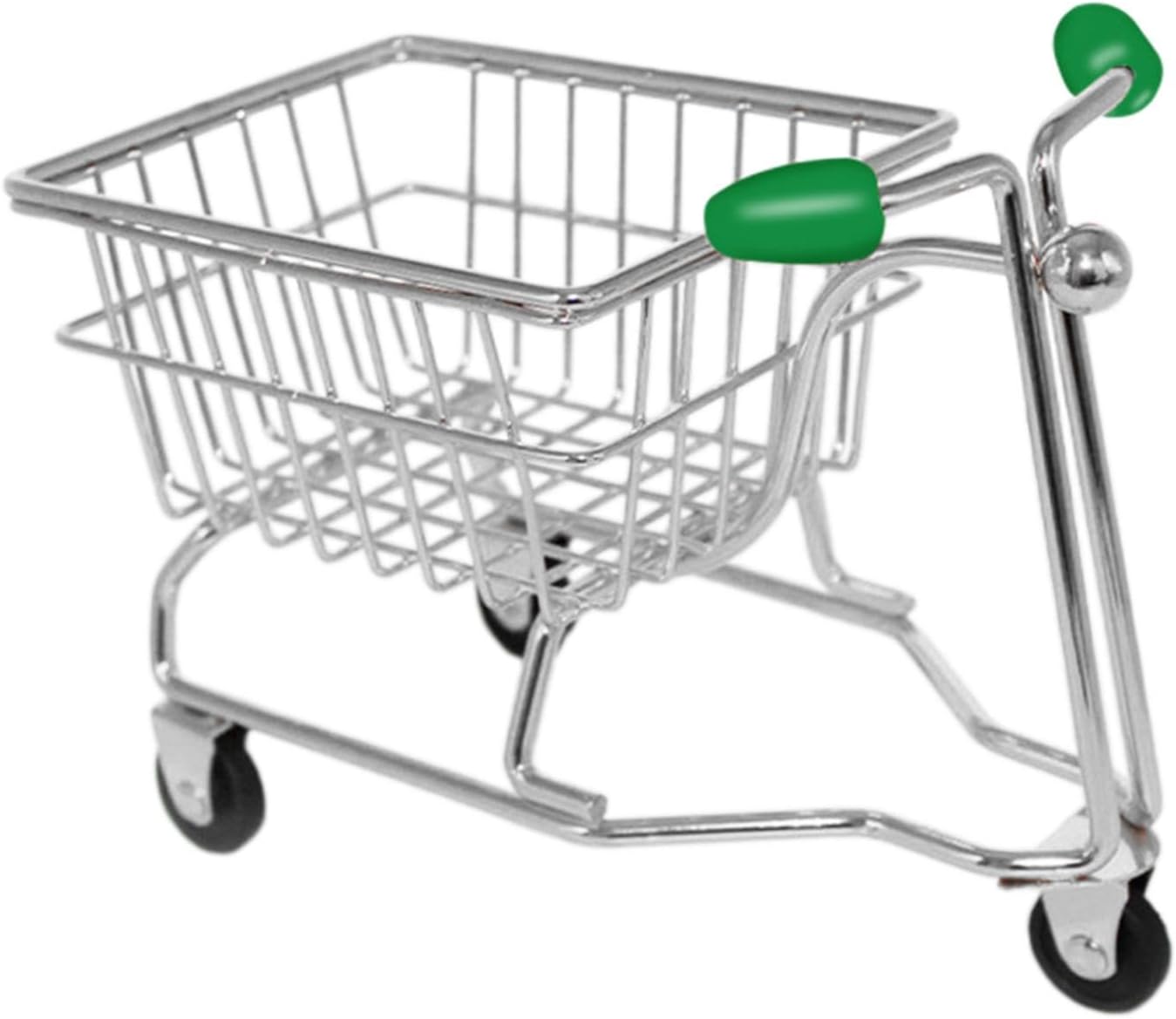 CALANDIS™ Miniature Shopping Cart Toy Trolley Model Fun Mini Storage Basket Girls Gift Argent and Green | Storage Boxes | Home Organization | Household Supplies & Cleaning