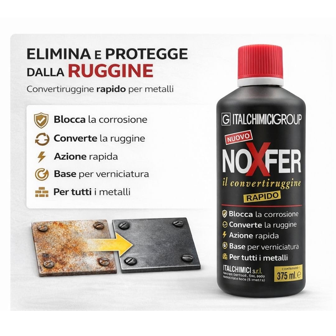 Generico Italchimici Convertiruggine Rapido 375 ml. NOXFER – Antiruggine per Ferro e Metallo, Trattamento Ruggine Auto, Cancelli e Ringhiere, Protezione e Preparazione Verniciatura (4)