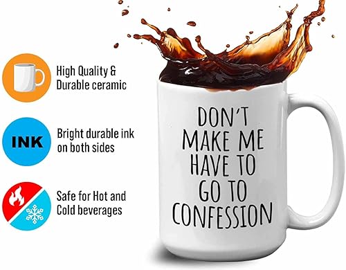 Miniatura 4 de Taza de café Pastor de 15 onzas, Don't Make Me Have To Go To Confession, Preacher Reverend Shepherd Prayer Congregation Minister, color blanco