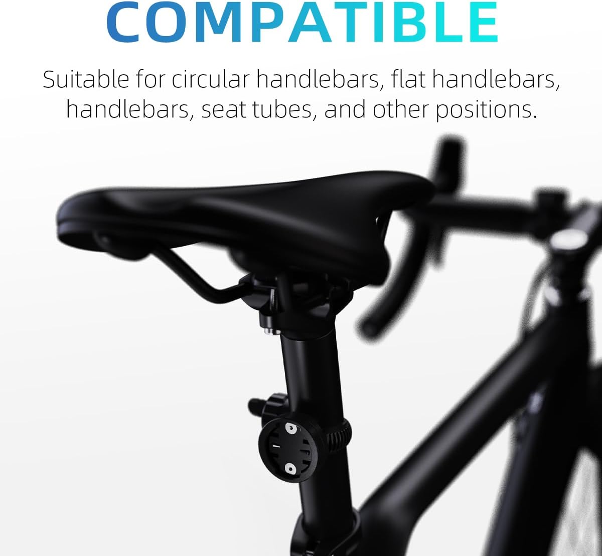 Image showing the CYCLAMI S6-Adjustable bike mount installed on a bicycle seatpost, with a tail light attached.