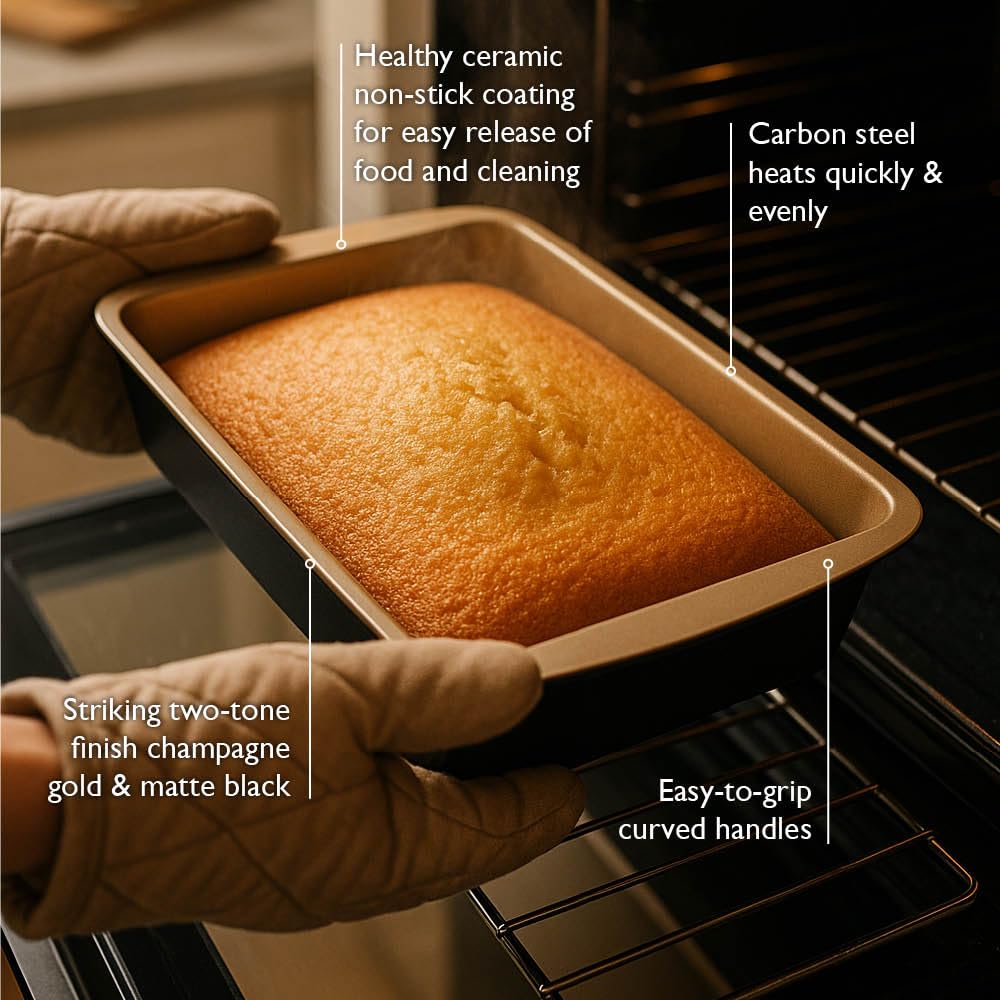 Stanley Rogers Ceramabake Moule à gâteau rectangulaire en céramique anti-adhésif sans PFAS, PTFE, PFOS, PFOA, cadmium et plomb, idéal pour four, brownies, tranches, route rocheuse, 28 x 18 x 3,5 cm