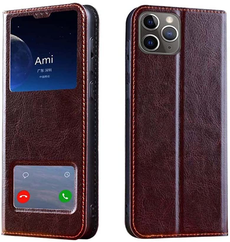 Étui en cuir iPhone 11 Pro marron chic à rabat magnétique