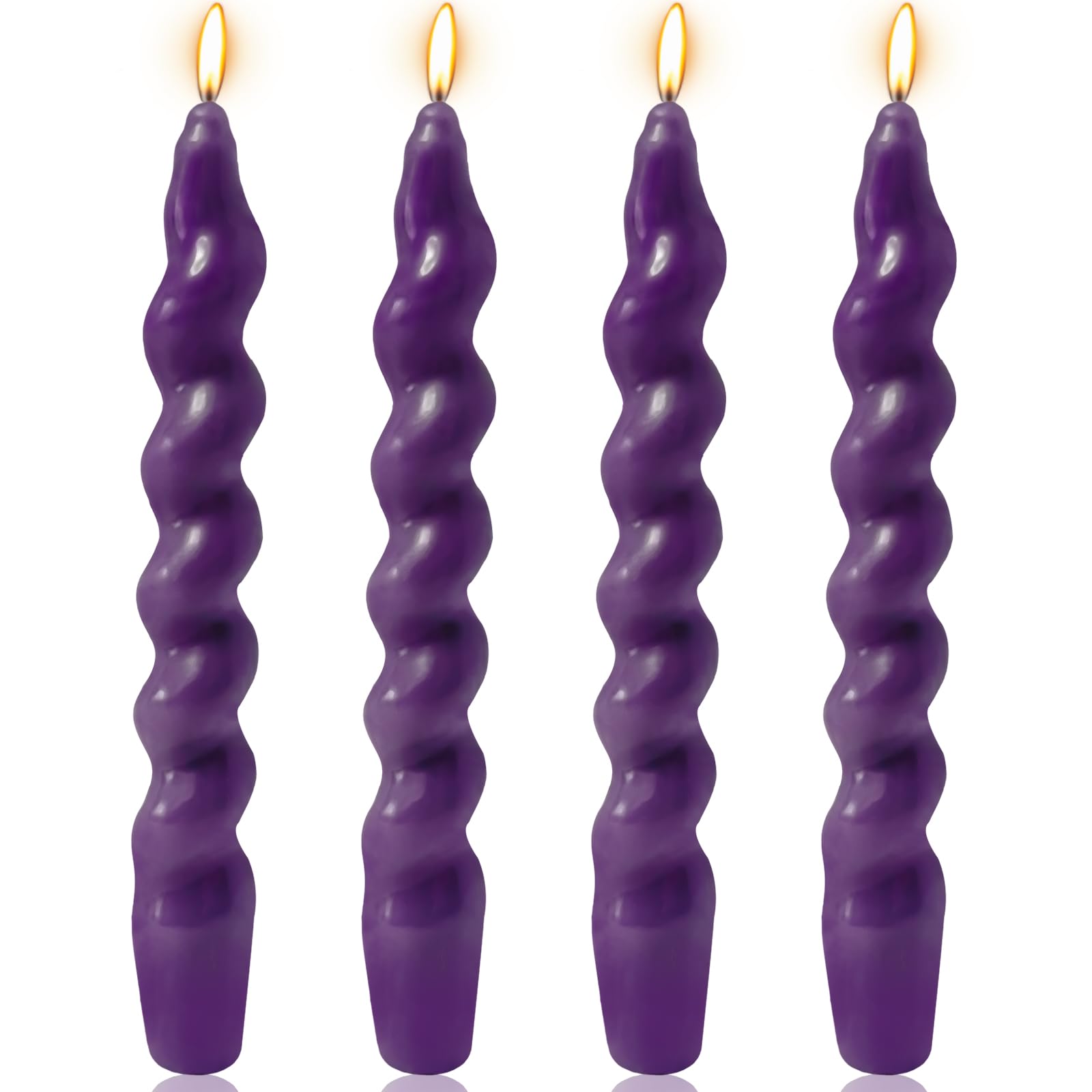4 Pack 7 Inch Purple Spiral Taper Candles, Unscented Dripless Fat Twisted Candlesticks for Home Décor Party Wedding and Celebrations