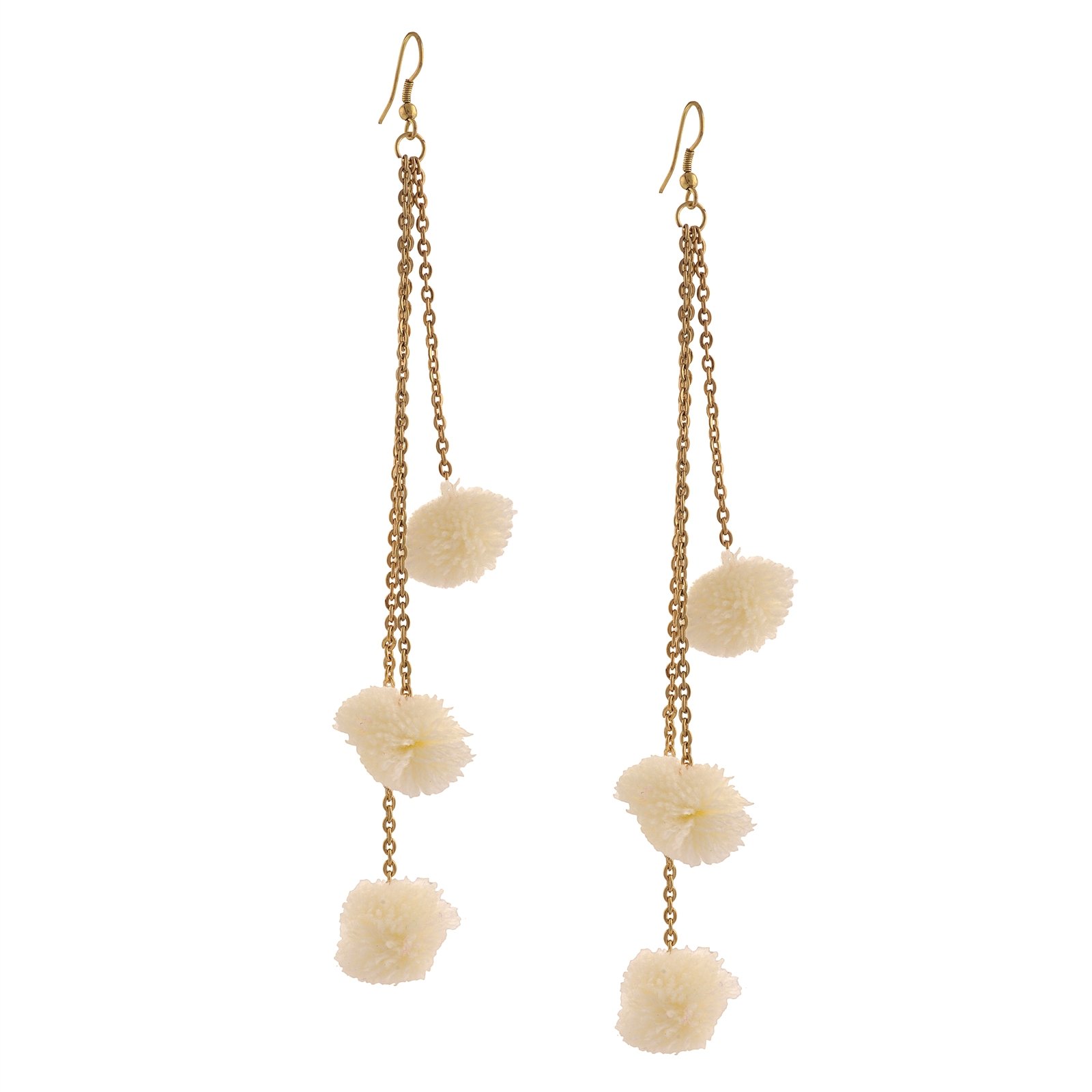 Zephyrr Non-precious Metal Alloy Hook Dangle Tassel Long Funky Earrings With Pompom for Women