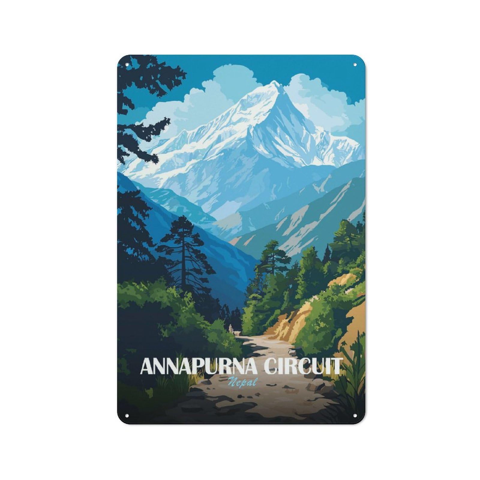 Junmoney Style-9 Decorative Tin Plaque With Annapurna Circuit Nepal Mountain Landscape Design 30X20cm, Decorative Novelty Wall Art For Bedroom, Kitchen, Office Or Living Room