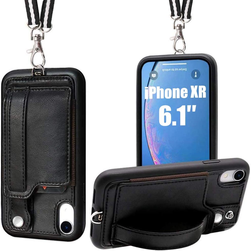TOOVREN iPhone XR Wallet Case with Lanyard Strap Card