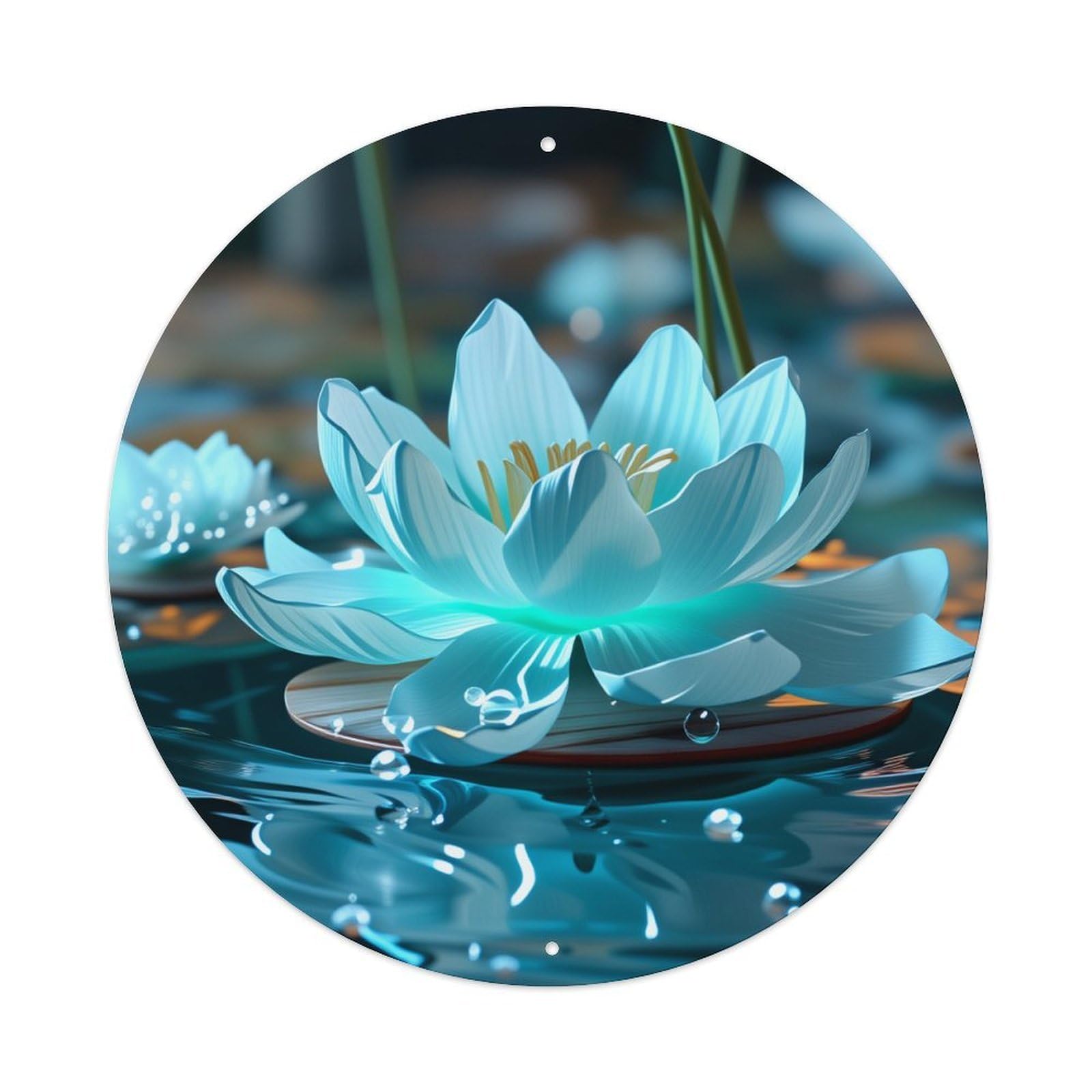 Blue Lotus Water Reflections Round Tin Sign Vintage Metal Poster Retro Bar, Home, Man Cave, Kitchen, Laundry Room Wall Art Decor Gift 8x8Inch