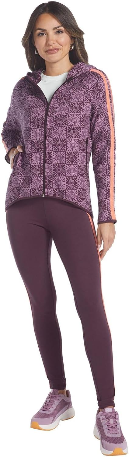 Vevo Active Women's High-Low Hoodie Tight Set, 5X, Vintage Purple-Checker