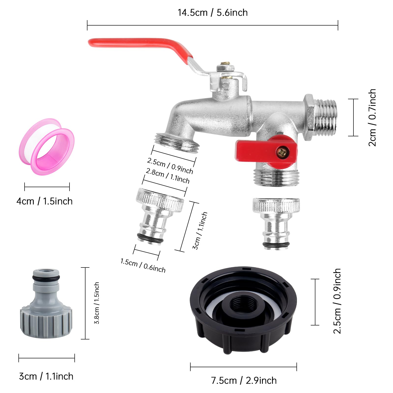 XCDMJ IBC Tank Fittings/Adapter Double 1/2" Threaded Connector Water Tank Tap Replacement Valve Fitting for S60x6 Water Storage Tank Tap Tank Garden Hose Connector Replace Valve Fitting Parts - Image 2