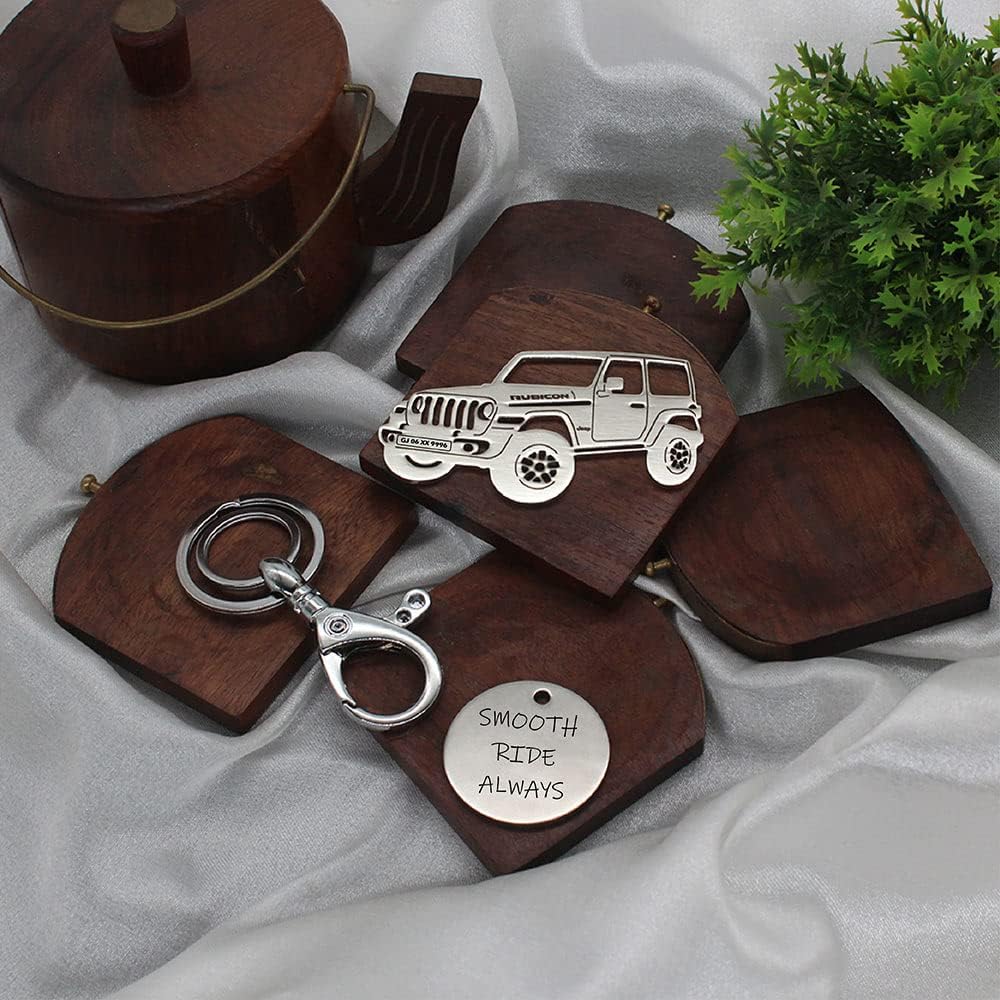 Ampkrafts Jeep Wrangler Rbicon 2021 Side View Personalized Custom Number Plate Message Stainless Steel Car Keychain