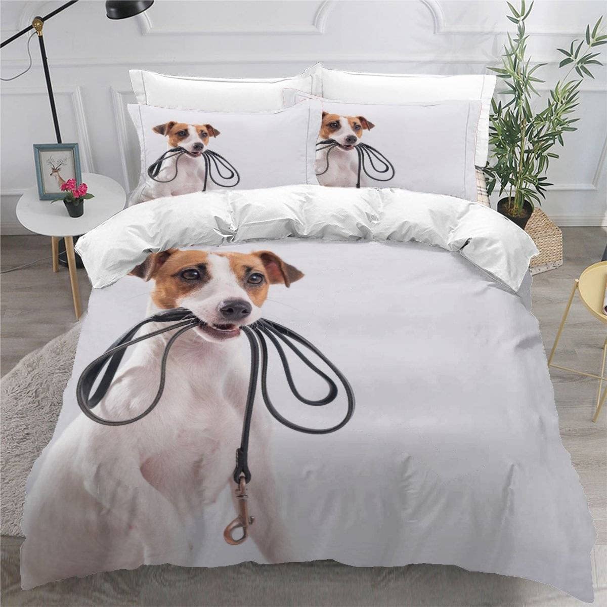 Mevasa Color25 Jack Russell Terrier Bedding Double Bed Set Microfiber Teenager Bedding Dog Animal 3D Bedding Set For Small Double 3Pcs Anti Allergic Double Duvet Cover Set With Zipper /200X200 Cm