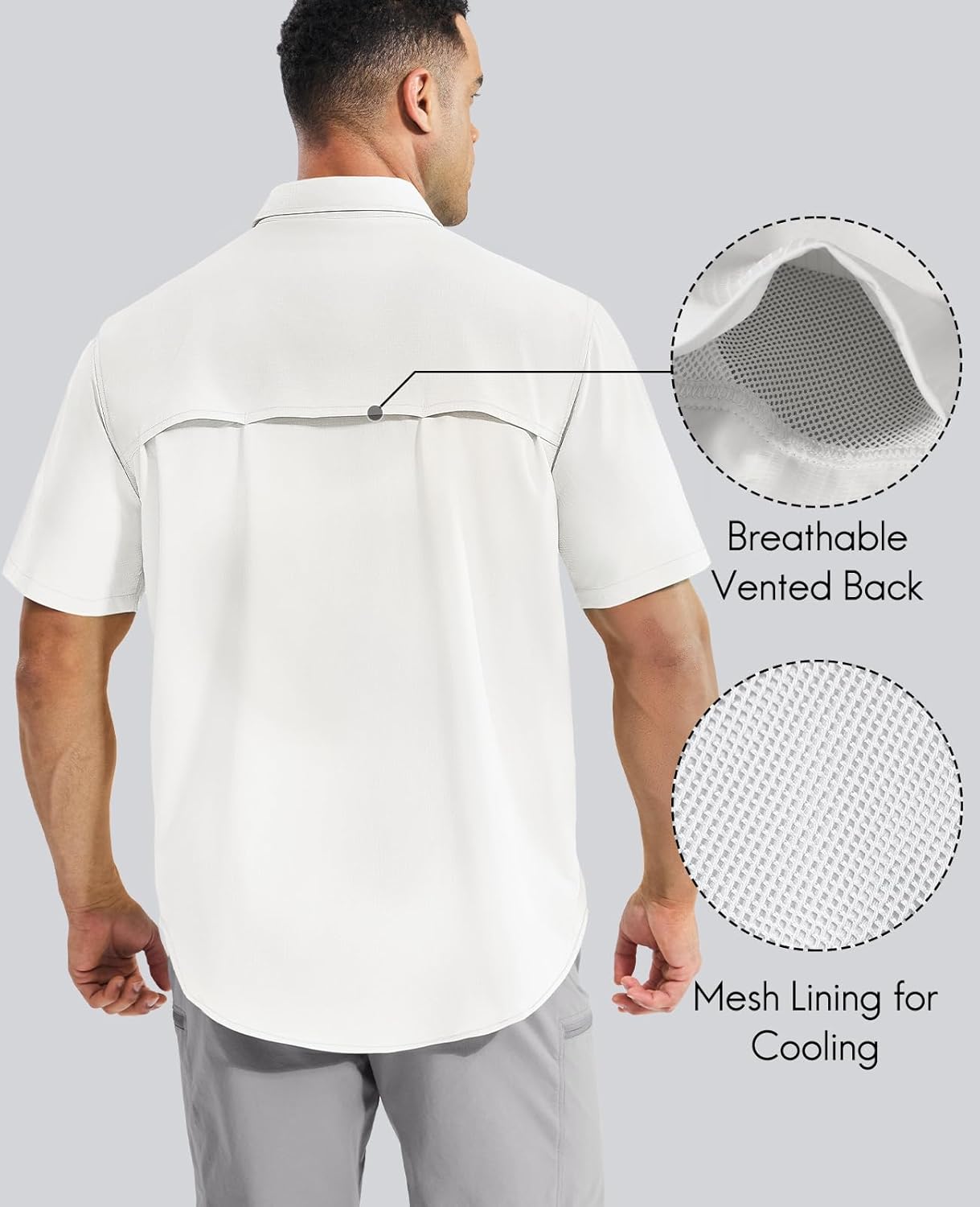 Haimont Men's Sun Protection Shirt Water Resistant Short Sleeve Button Down Shirt Quick Dry Cooling for Hiking Fishing