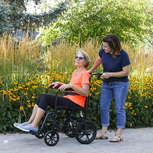 ProBasics Aluminum Transport Wheelchair With 19 Inch Seat - Foldable Wheel Chair For Transporting And Storage – 12-inch Rear Wheels For Smoother Ride, 300 LB Weight Capacity
