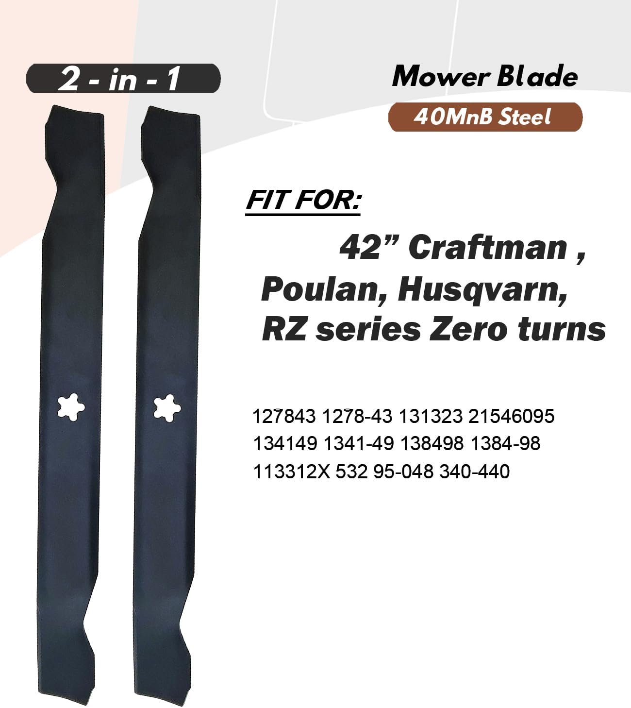127843 Mower Blade Set (High Lift) fits for Craftsman LT1000 42 inch Cutting Deck fits Poulan AYP Husqvarn repalces 138498 134149 138971 532138971