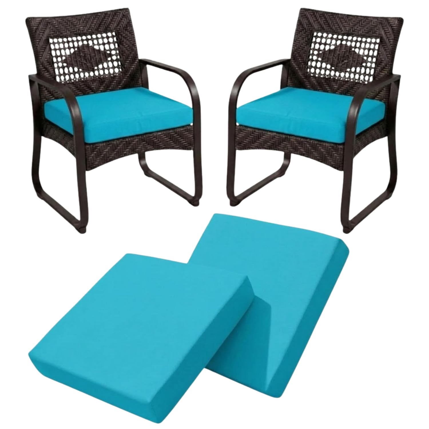 2 Pieces Waterproof Garden Chair Seat Pads Thick Rattan Outdoor Seat Cushions Removable Zipped Cover, Patio Dining Chair Pads for Indoor & Outdoor Furniture Seat Pad (Aqua, 43cm x 47cm x 7cm)