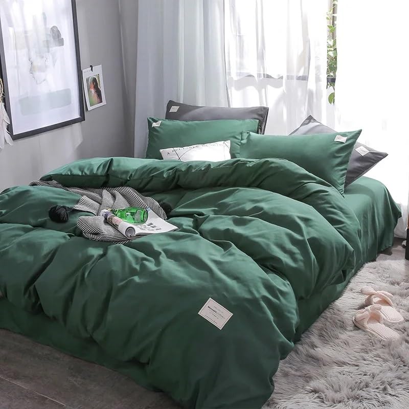 Ensemble de literie en coton multicolore confortable | Housse de couette unie lit Queen 4 pcs