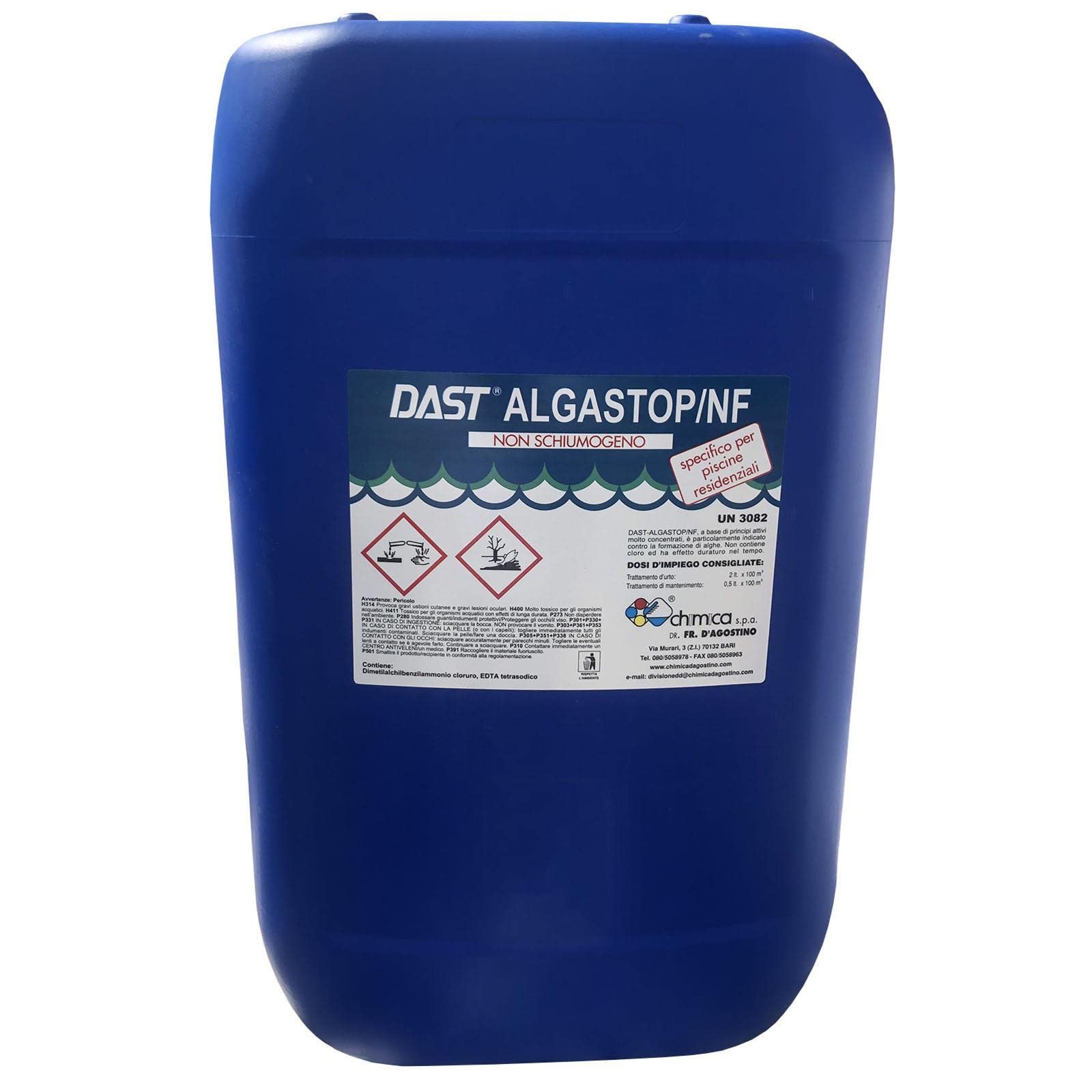 La zappa Alghicida antischiuma "Algastop NF" antialghe giornaliero per piscine con dosatron non schiumogeno (25 kg)