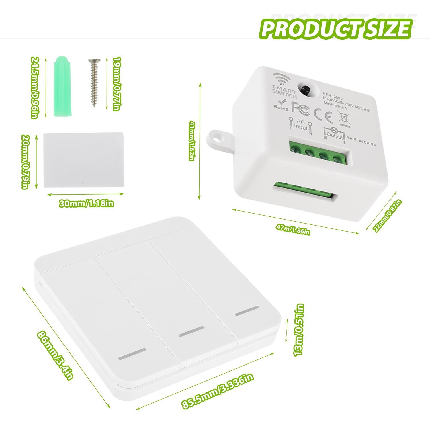interruttore senza fili della luce trasmettitore RF e controller ricevitore 10A 240V, utilizzato per installazione semplice per lampade fino a 1500W (3 ricevitore e 1 interruttore)