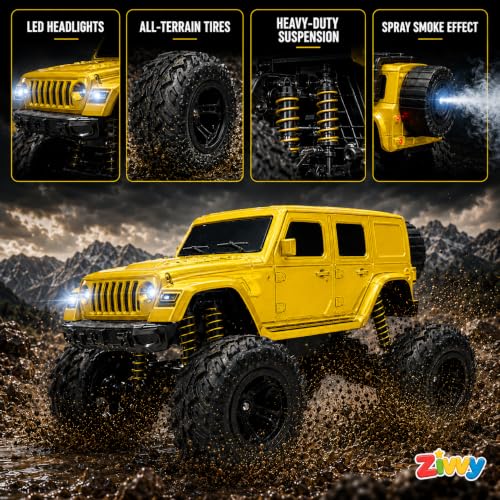 Image of Big Yellow Remote Control Car Toy | Thar Roxx | Smoke and LED Light | Monster Truck Remote Control 4x4 | Rechargeable Car | 2.4G Remote Control | High Speed |100m Range | Birthday Gift for Kids