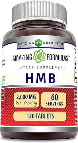 Amazing Formulas HMB (Beta-hidroxi beta-metilbutirato) Suplemento  2000 mg por porción  120 tabletas  Sin OMG  Sin gluten  Fabricado en Estados