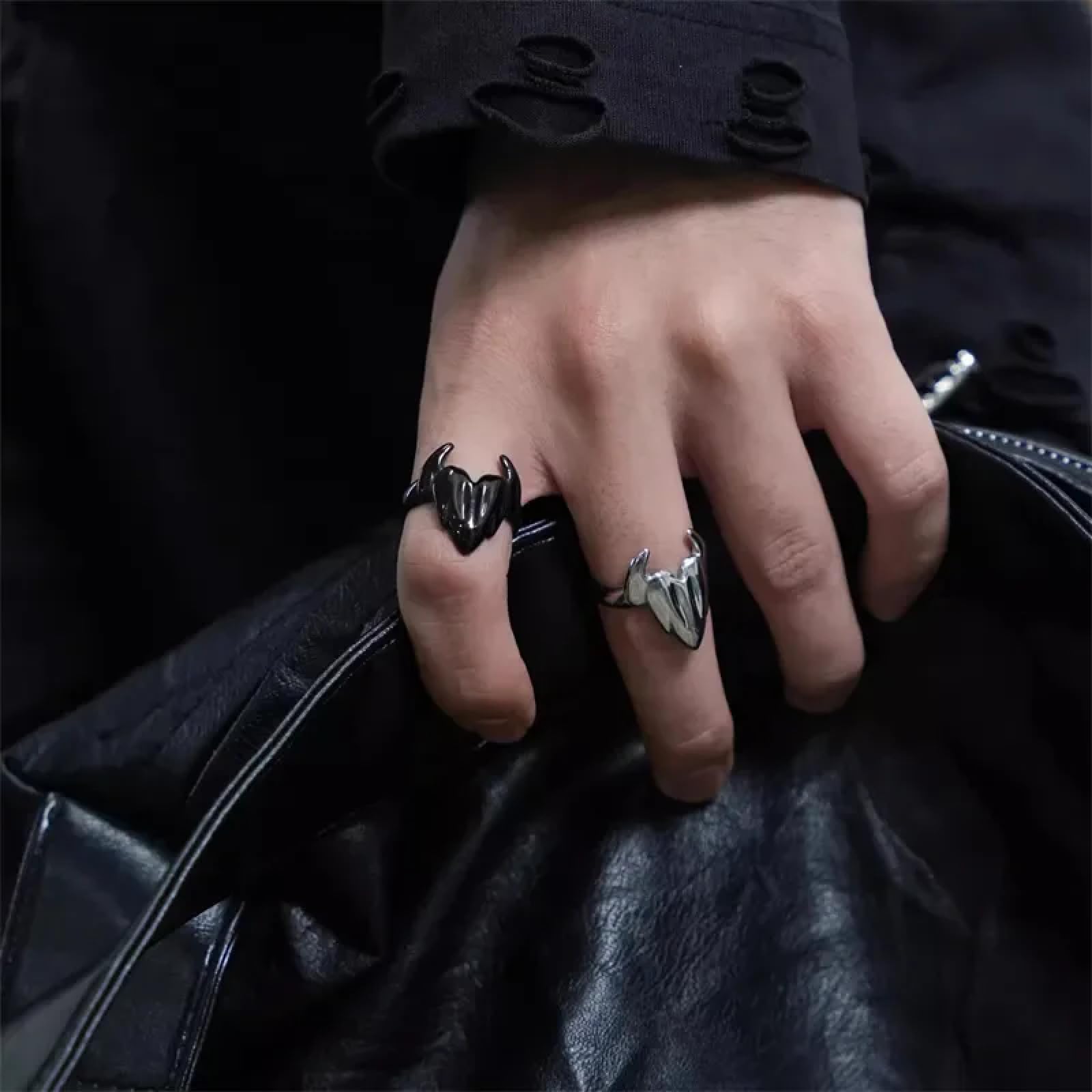 Ring Ringe Damen Bijouterie Herren Übertriebener Ring Im Dunklen Gothic-Stil Für Männer Und Frauen, Nischen-Street-Hip-Hop-Design, Mehrschichtiges Paar, High-End-Trend