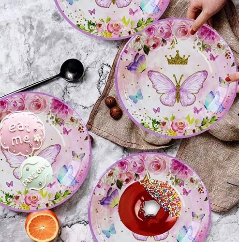 Maosu 48 Pcs 7 Inch Butterfly Birthday Party Supplies Paper Tray Theme Decors Disposable Cutlery Set Girls Baby Shower Cute Dessert Tray, Pink (Hd001) #TOP2