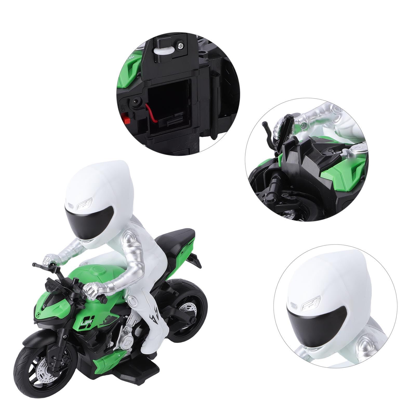 Moto Télécommandée, Moto RC Haute Vitesse Cascade avec Figurine, Effets Lumineux RGB et Moteur électrique, Jouets Rechargeables pour Enfants de 4 à 12 Ans (Green)