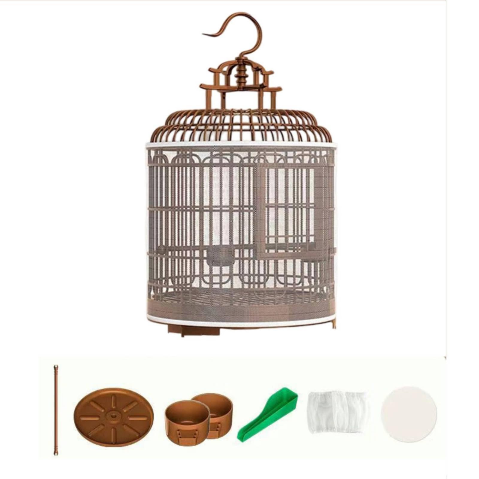Vogelkäfig mit Haken Rund Rundkäfig Kompakt für Kanarienvögel, Vogelbesitzer, Wohnzimmer, 32,5 cm Durchmesser 49,5 cm Höhe, Style to 1