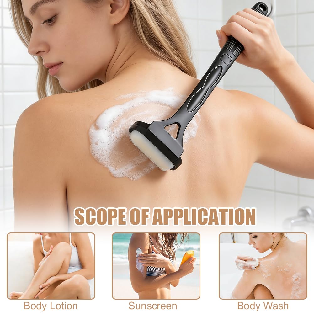 Crema per la schiena 46,5 cm, applicatore pieghevole con manico lungo e rullo curvo per protezione solare, lozione, autoabbronzante, facile da pulire, crema per schiena e piedi