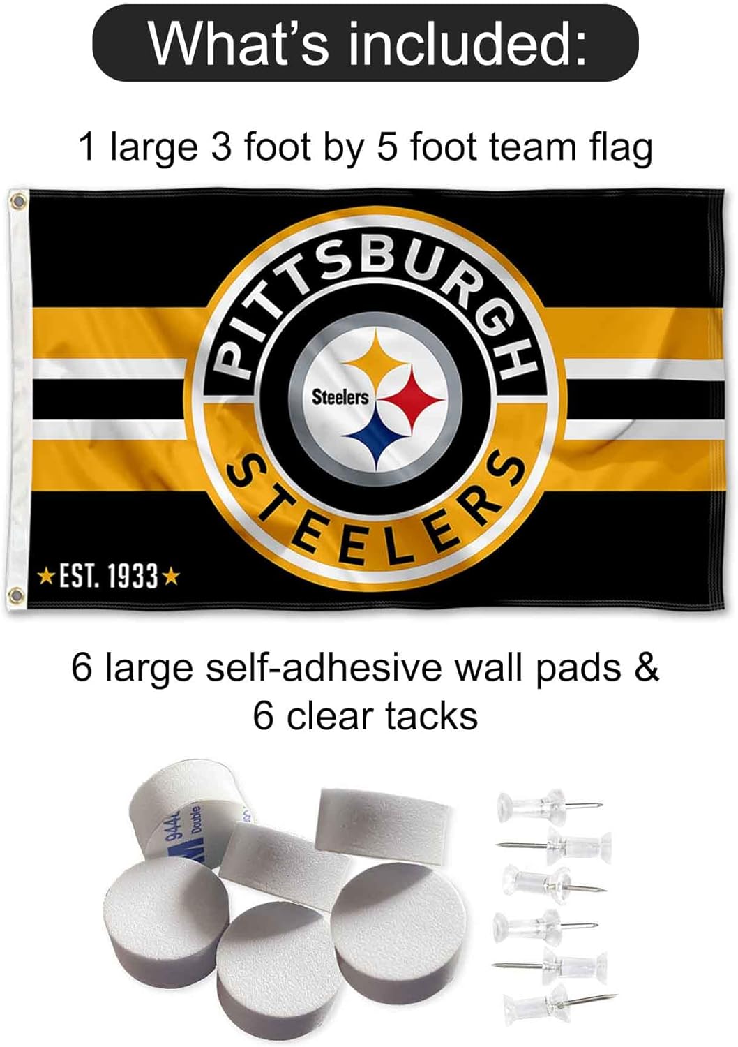 WinCraft Pittsburgh Steelers Patch Button Banner and Tapestry Wall Tack Pads - Image 2