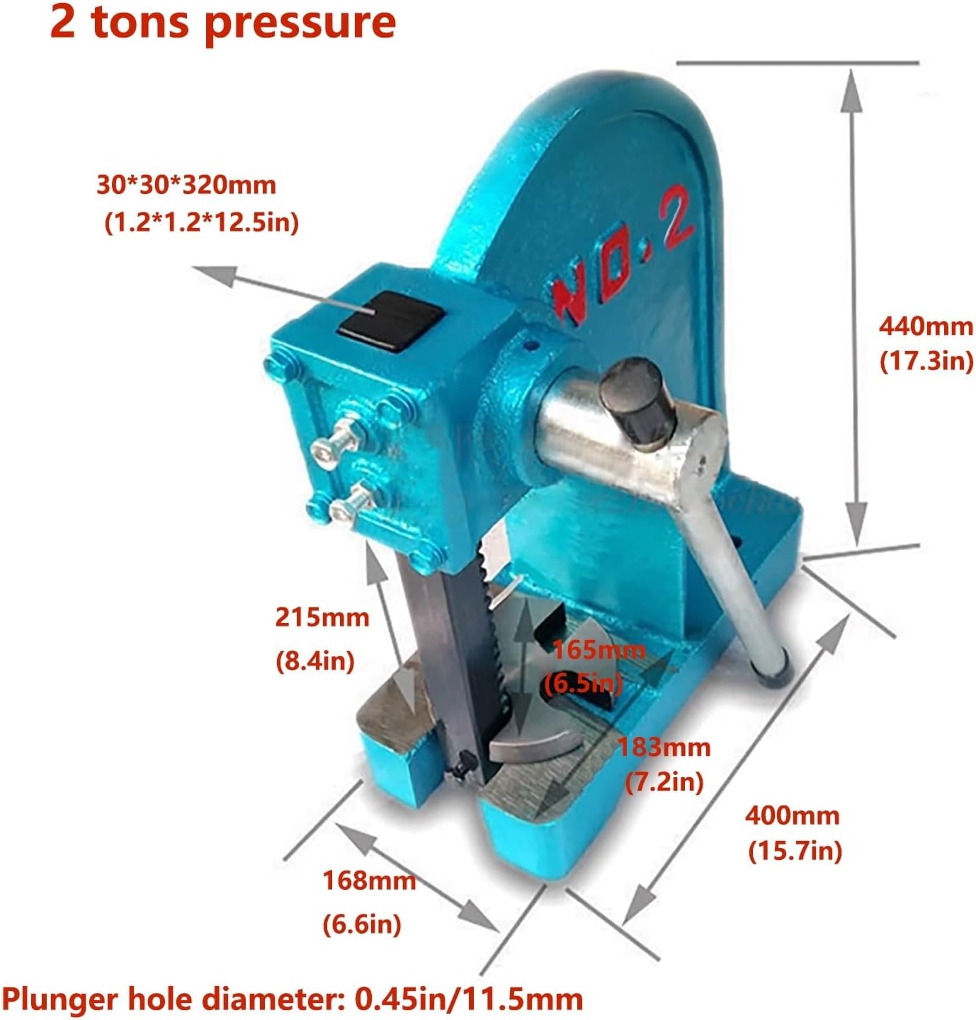 Press 4.7 Inches Max Height, Cast Iron Manual Benchtop Mandrel Press，Lever Mandrel Press 0.5 Tons, For Riveting, Punching, Stamping, Leather Belt Punch, Manual Precision Punch Press(Size:2 Ton)
