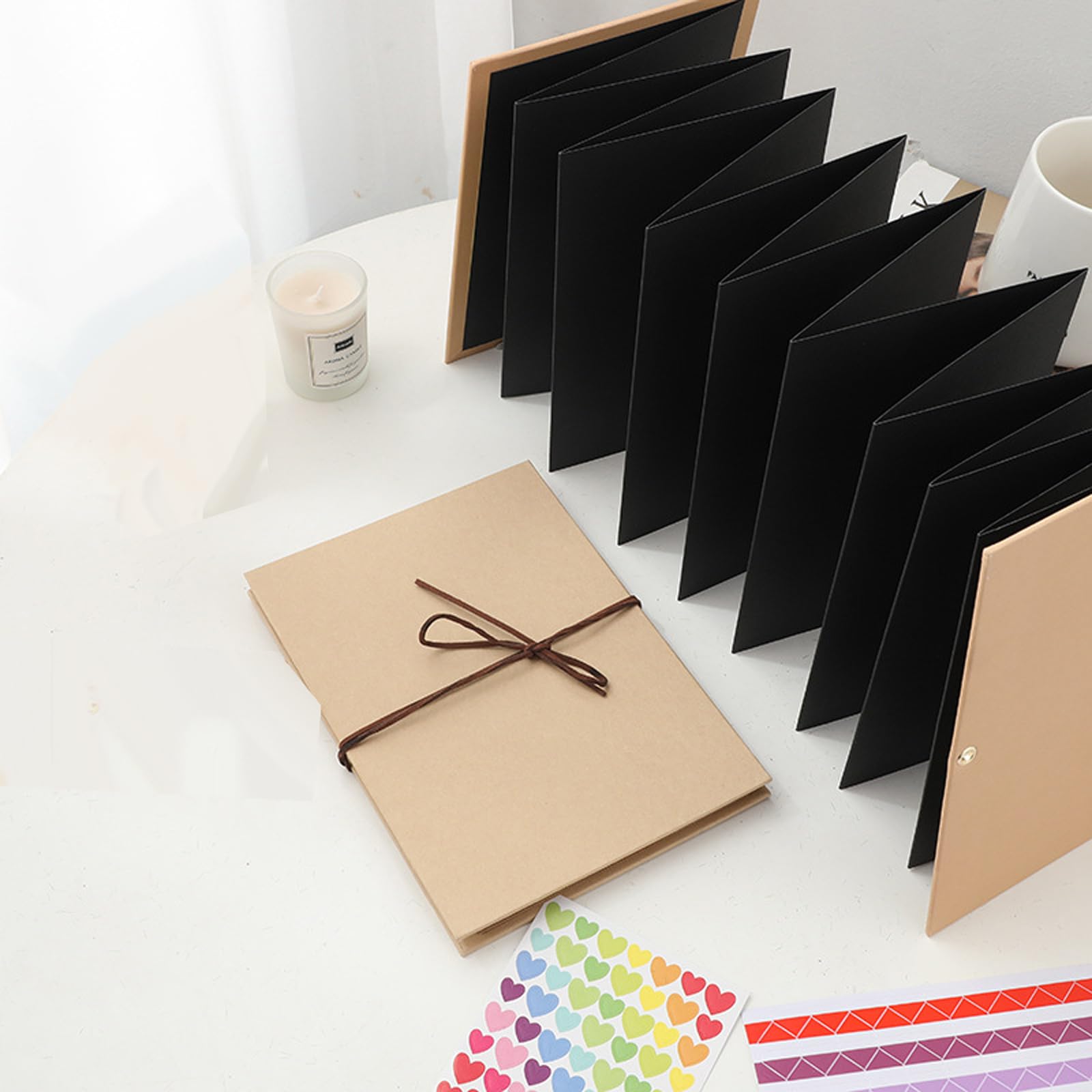 2 Pieces Stretchable Folding Kraft Paper Photo Albums Vintage Accordion Scrapbook Album Blank Scrapbook Albums DIY Photos Collection for Wedding Anniversary Valentines Day, Black Inner Page - Image 5