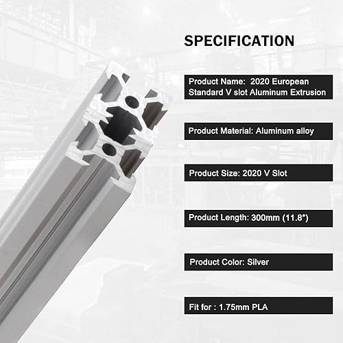 Miniatura 50 de 10 piezas de extrusión de aluminio 2020 con ranura en V, estándar europeo de 11.811 in (11.8 pulgadas) de longitud, aluminio extruido anodizado