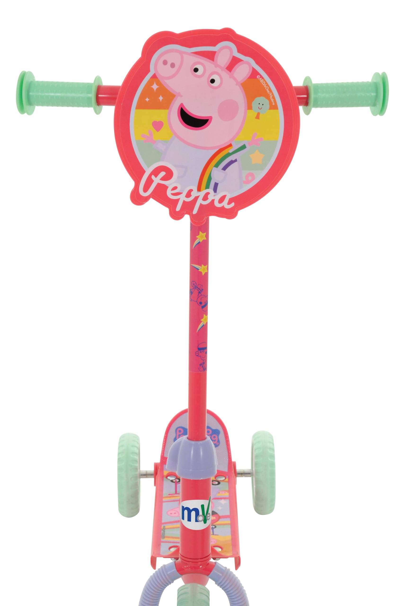 Peppa Pig Patinete 3 Ruedas +20 kg +2 años, 58x36x65-70 cm, Escudo Delante, Juegos para niños, Motricidad, Diseño Colorido Pepa y George, Patinete Infantil, Fácil de Montar (77757)