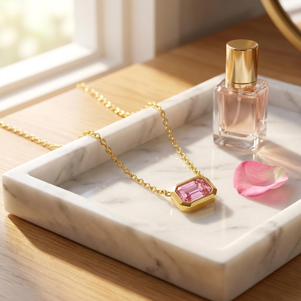 14K Gold Plated Birthstone Necklace for Women, Emerald Cut Pendant on Delicate Paperclip Chain, Dainty Jewelry Gift for Her, Birthday Anniversary Holidays - Image 5