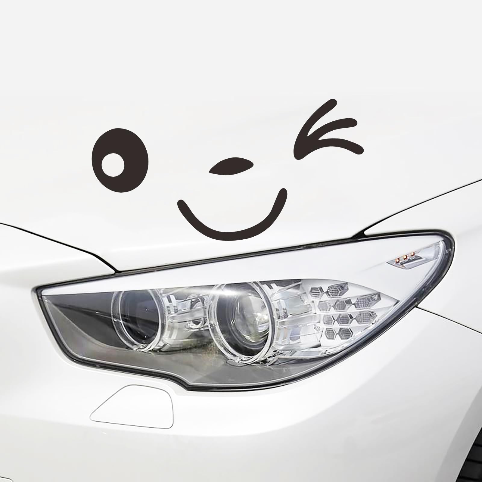 VorolySmiling Faces Car Front Cover Sticker Light Eyebrow Reflective Auto Decals DIY Body Vinyl Sticker (Black), 01-046
