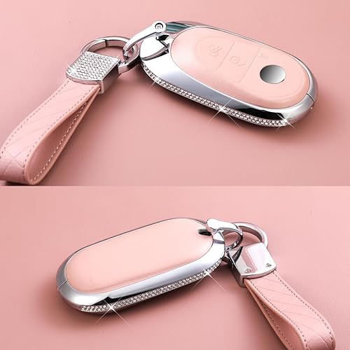 Miniatura 4 de Funda para llavero de Mercedes Benz, llavero de metal de zinc de cristal brillante para Mercedes Benz Clase S Clase E Clase E 2020-2022, color rosa,