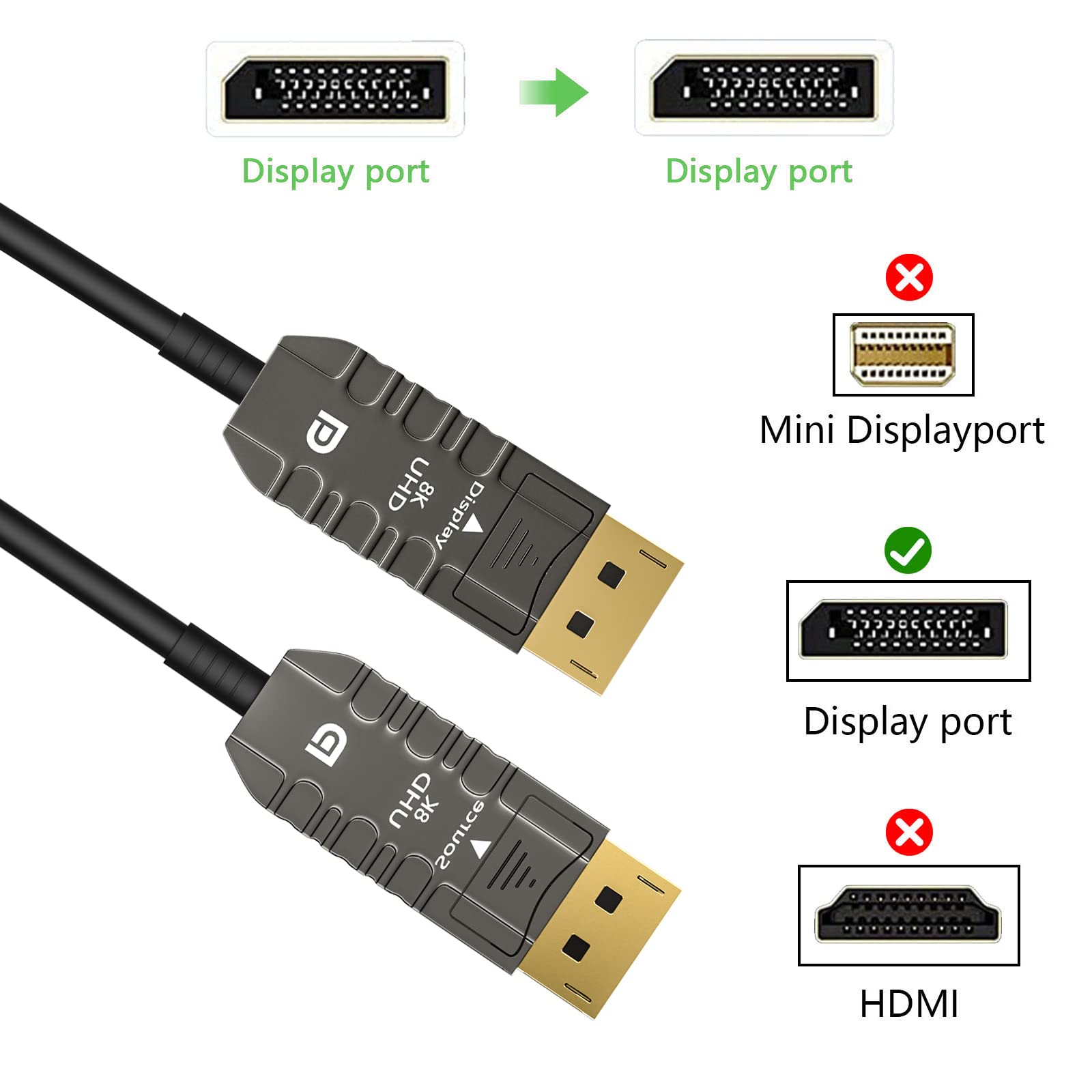 8K Fiber Optic DisplayPort To HDMI Cable 50 Feet, Active DP 1 4 To Hdmi 2 1 Video Cord 8k 60hz 4k - View #3